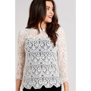 Altard State Grace Top Size M Off White Lace Blouse Shirt 3/4 Sleeve